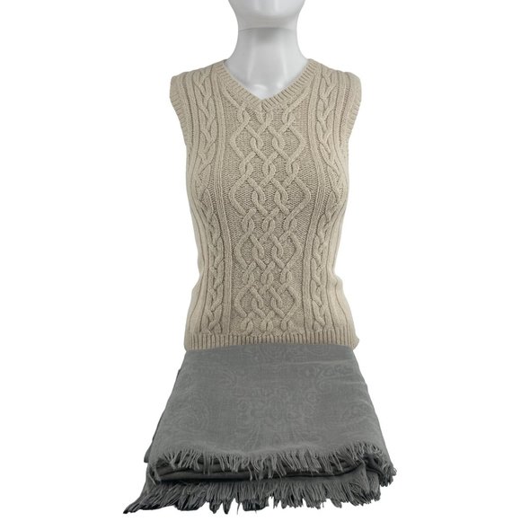 Galeries Lafayette Paris Women's Grey Sheer Scarf W/ Fringe Hem - Picture 2 of 2